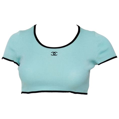 1990s chanel rib knit cropped top|pre owned chanel tops.